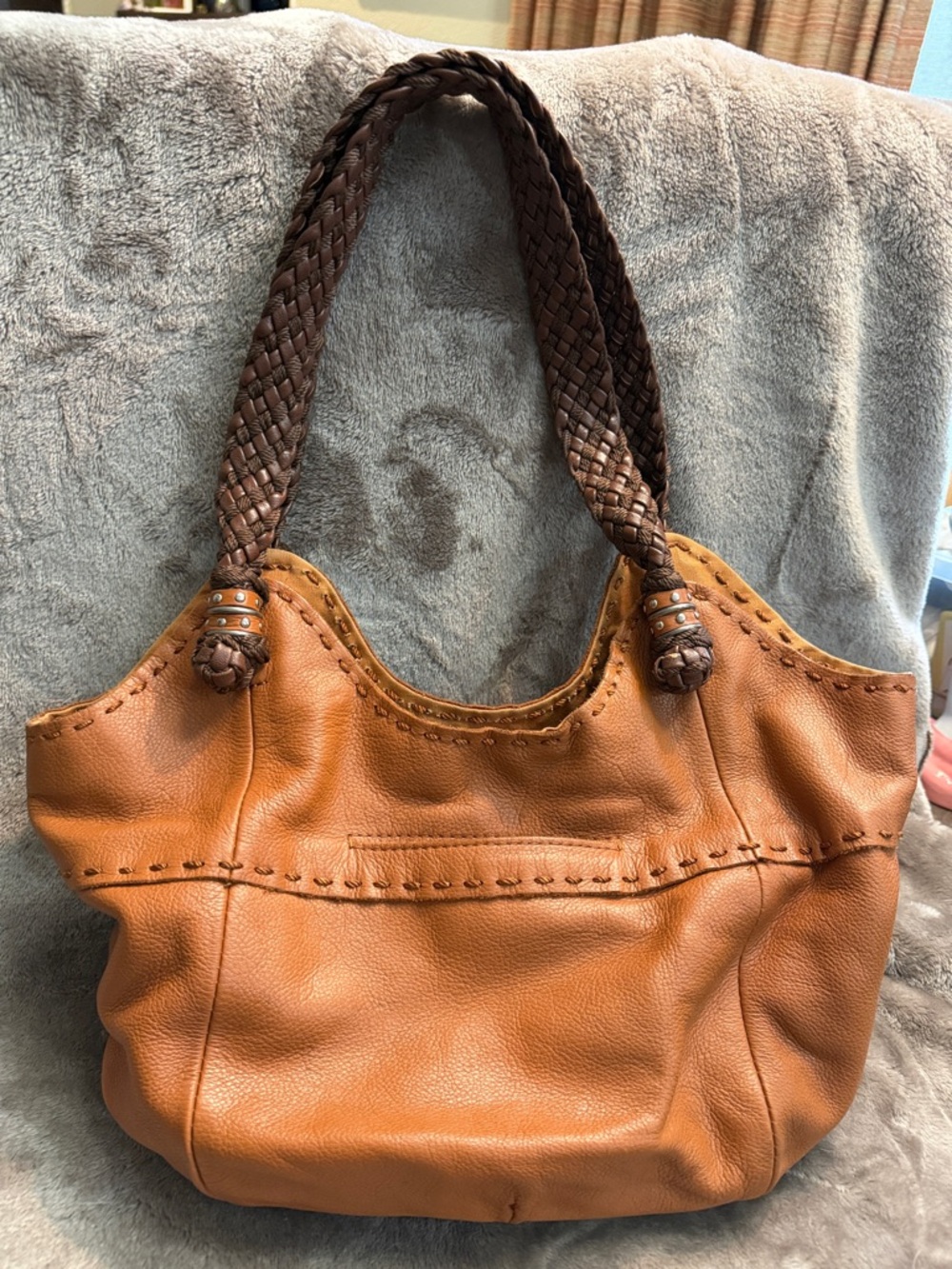The Sak Leather Tote Bag with Braided Handles - Brown